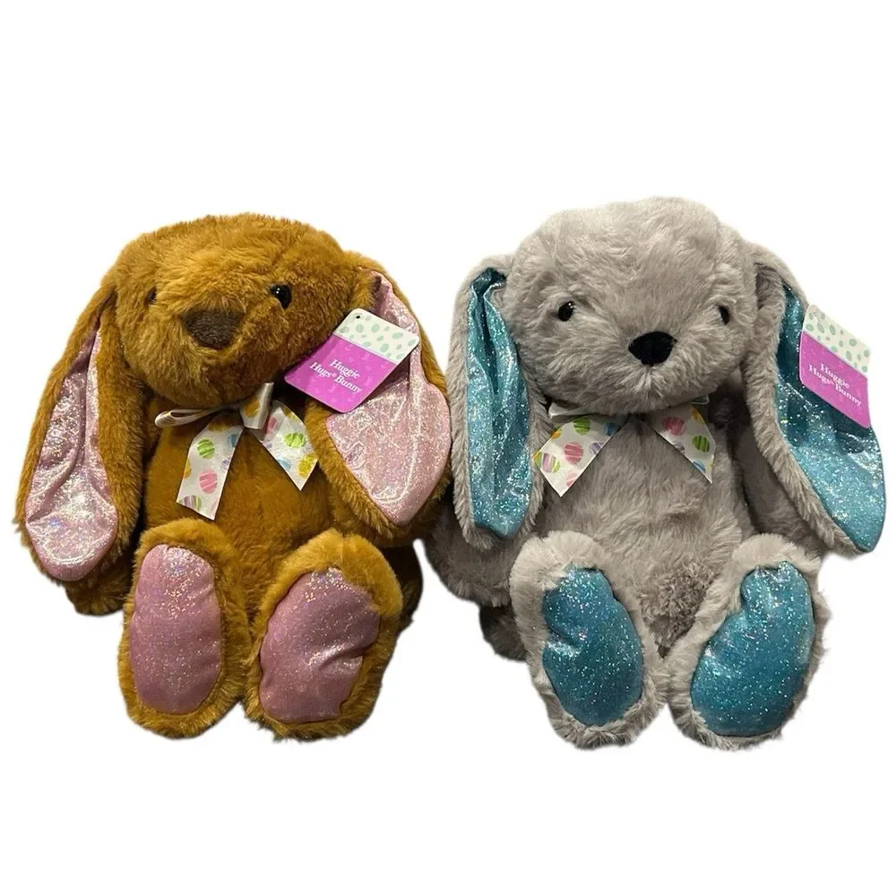 2x Dan Dee Huggie Hugs Bunny Rabbit Easter Egg Bow Plush Stuffed 14
